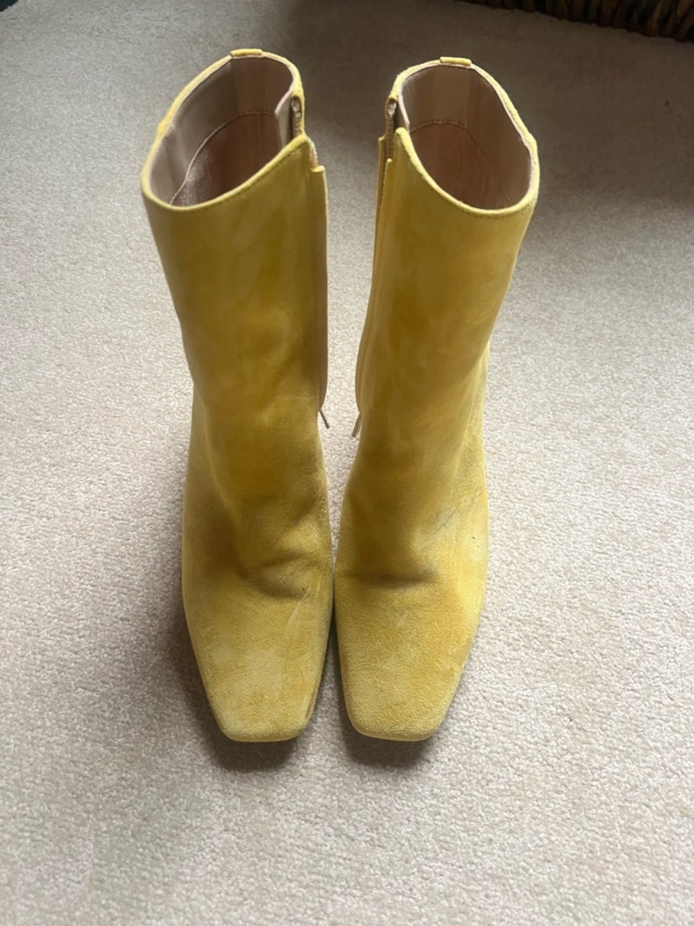 Sam Edelman Yellow Suede Square-Toe Ankle Boots